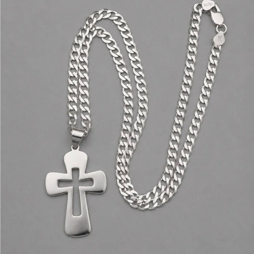 925 Sterling Silver Classic Cross Pendant Necklace Size 20” Men’s Jewelry